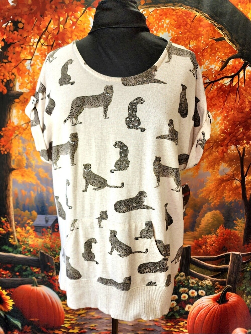 🐆💎 BLING BLING CHEETAH Style & CO Rhinestone Naturecore Sweatshirt NWT XL